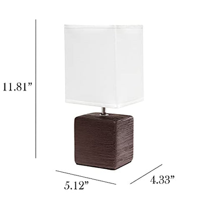 Simple Designs Petite Faux LT2072-BWN Stone Table Lamp with Fabric Shade, Brown with White Shade - color: Brown