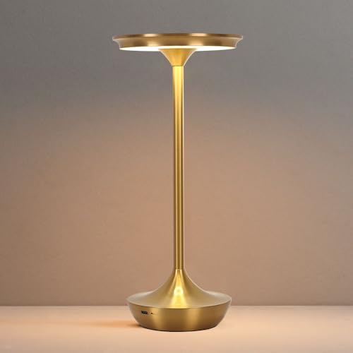 LED Cordless Table Lamp Rechargeable,Portable 6000mAh Battery Outdoor Bedside Table Lamps,3 Color Stepless Dimming Touch Battery Powered Lamp, Table Light for Restaurant/Patio/Camping/Bedroom(Gold) - color: Gold