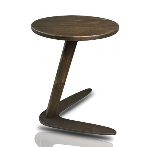C-Shaped Handmade Solid Wood End Table, Side Table for Couches, Sofa Tables Slide Under Couch for Living Room, Over Couch TV Tray Table for Small Spaces (Medium, Dark Walnut) - color: Dark Walnut, size: Medium