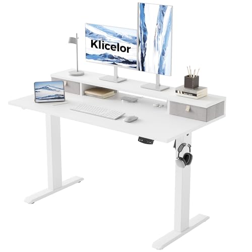 Klicelor 48 x23 Inch Electric Standing Desk with Drawers, Adjustable Height Small Sit Stand Desk for Home Office, Compact Computer Workstation with Storage– White - color: White, size: 48 x 23 Inch