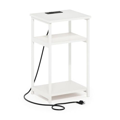 3-Tier Metal Frame End Table, Bedside Table with Charging Station, Night Stand with USB and Type-C Charging Port, Side Table, for Bedroom, Living Room, White