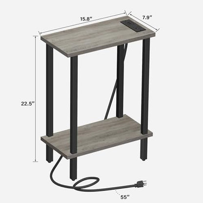 TUTOTAK Narrow Side Table, 2-Tier Small End Table with Charging Station | Skinny Sofa Table, Slim Nightstand, Easy Assembly for Living Room, Bedroom, Greige TB01BG060 - color: Greige, size: 2-tier