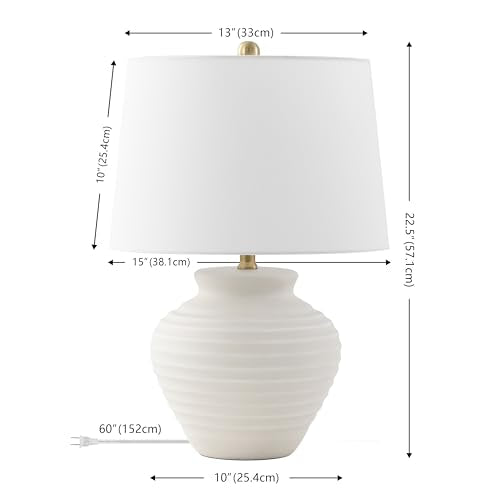 SAFAVIEH Lighting Ledger 22.5" Table Lamp, Bone TBL4352B | Textured Ceramic Base, Fabric Shade, LED Bulb Included, Rustic Farmhouse Style, Easy Assembly - color: Bone