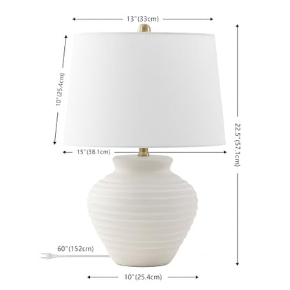 SAFAVIEH Lighting Ledger 22.5" Table Lamp, Bone TBL4352B | Textured Ceramic Base, Fabric Shade, LED Bulb Included, Rustic Farmhouse Style, Easy Assembly - color: Bone