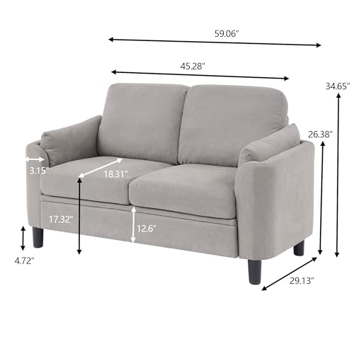 59" Loveseat Sofa, Mid Century Modern Love Seat with Back Cushions, 2-Seat Small Sofa Couch for Living Room Bedroom Small Spaces, Light Grey - color: Light Grey, size: Loveseat Sofa