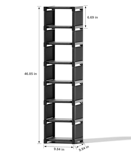 Space-Saving 8-Tier Vertical Shoe Rack, Stackable Narrow Shoe Organizer with Dustproof Fabric Shelves, Sturdy Metal Frame Storage for Entryway Closet Dorm Apartment Small Spaces - size: 8-Tier
