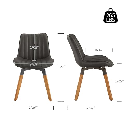 Mid Century Upholstered Swivel PU Dining Chairs Set of 4 Dark Gray | 360° swivel curved foam-padded seat armless design dining room chairs accent chairs solid wood legs floor protection pads - color: Black Gray, size: Set of 4-PU