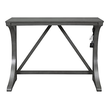 3 Piece Counter Height Dining Table Set with 2 Stools, 47.2 Inch Breakfast Nook Table for Small Spaces, Solid Wood Frame, Farmhouse Apartment Kitchen Set,Gray - color: Grey