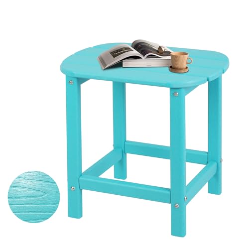 Hdpe Outdoor Adirondack Side Table, Wooden Textured, Aruba Blue | Bathroom and Indoor, Maintenance & Weather Resistant, End TableSet for Patio, Garden, Backyard, 18.6×14.17×18.18 in - color: Aruba Blue