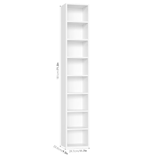 FOTOSOK 2 Pcs 71'' Tall Narrow Bookshelf, 8-Tier Media Tower Rack Set of 2 | CD DVD Storage Cabinet with Adjustable Shelves, Tall Narrow Bookcase Skinny Display Bookshelf Slim Shelf, White - color: White