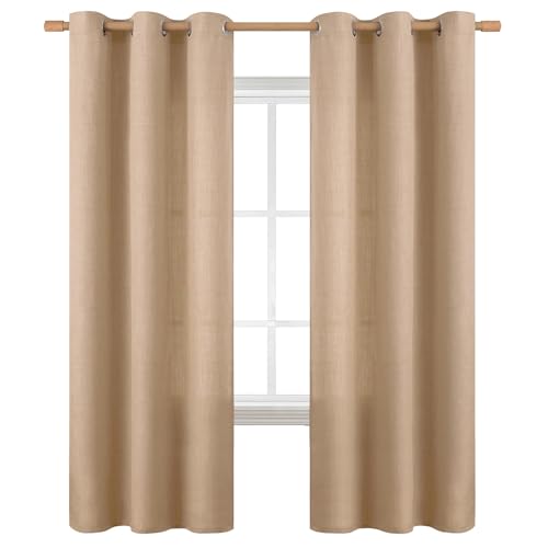 BGment Tan Curtains 72 Inches 2 Panels for Living Room | Faux linen Burlap Texture,Farmhouse,Light Filtering,Semi Sheer,Privacy,Window Drapes,42 x 72 Inch - color: Tan, size: 42"W x 72"L (Pack of 2)