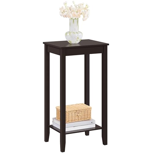 Topeakmart Tall Narrow Side Table, 2-Tier Espresso Nightstand with Storage | Sturdy MDF and Pinewood End Table, Extra Tall and Slim for a Small Bedroom or Living Room, With Shelf and Easy Assembly