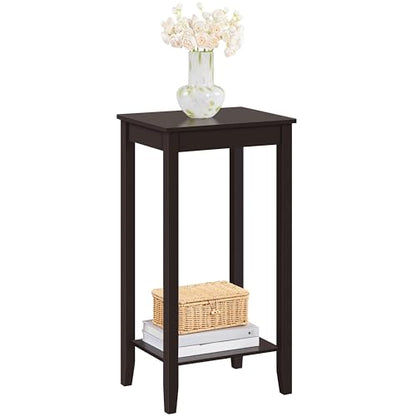 Topeakmart Tall Narrow Side Table, 2-Tier Espresso Nightstand with Storage | Sturdy MDF and Pinewood End Table, Extra Tall and Slim for a Small Bedroom or Living Room, With Shelf and Easy Assembly