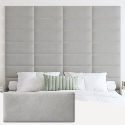 IFNOW Wall Mounted Headboard, Peel and Stick Panels, Light Grey, Queen | Upholstered 3D Soundproof Acoustic Panels, Reusable and Removable, Padded Leather Bed Headboard, 6 Panels, 9.84" x 23.62" - color: Leather-light Grey, size: Twin