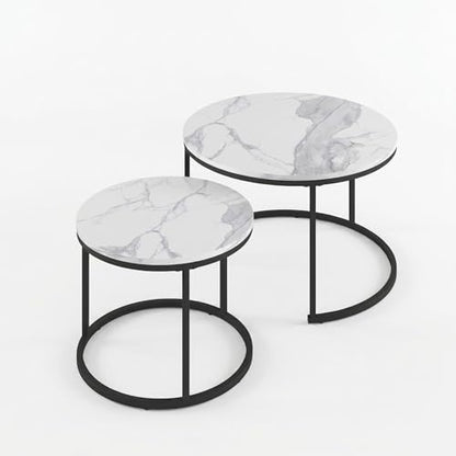 Round Coffee Tables for Living Room，Set of 2 (Marble) | living room side table, Modern Nesting Drink for Small Spaces - color: Marble