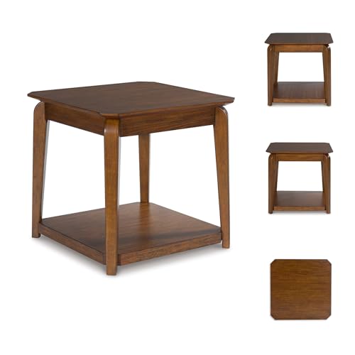 Signature Design by Ashley Trenmour Mid-Century Modern End Table with Lower Open Shlef, Light Brown - color: Medium Brown