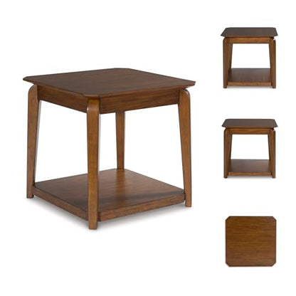 Signature Design by Ashley Trenmour Mid-Century Modern End Table with Lower Open Shlef, Light Brown - color: Medium Brown