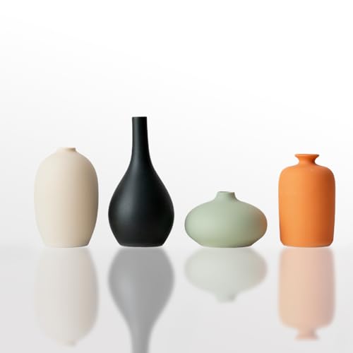 Set of 4 Small Matte Ceramic Vases - Modern & Bohemian Decor for Home, Office, Shelve, Living Room Table, Mantel, Bedroom, Entryway, Rustic Farmhouse Decorative Vases & More（Hademade - size: Vase Set 4 S1