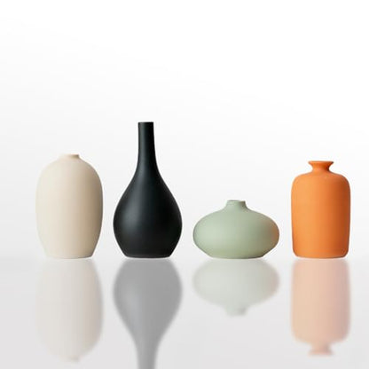 Set of 4 Small Matte Ceramic Vases - Modern & Bohemian Decor for Home, Office, Shelve, Living Room Table, Mantel, Bedroom, Entryway, Rustic Farmhouse Decorative Vases & More（Hademade - size: Vase Set 4 S1