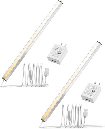 ASOKO LED Under Cabinet Lighting USB Plug-in, Dimmable, 3 Color Temperature, 14.5 in, Under Counter Lights for Kitchen,Shelf,Cupboard, Under Desk Monitor Light Bar (Sliver, 14.5 inch-2 Pack) - size: 14.5 Inch-2Pack