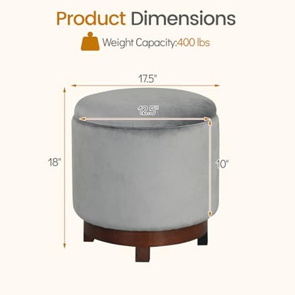Giantex Round Ottoman with Storage, 360° Swivel Velvet Vanity Stool with Removable Lid, Wood Frame & Legs, Ottoman Foot Rest for Living Room, Bedroom, Makeup Room No Assembly (Gray & Walnut) - color: Gray & Walnut