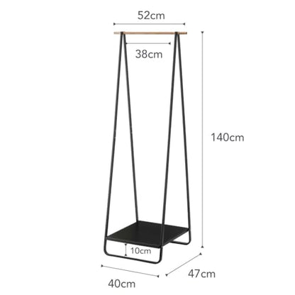 YAMAZAKI Home Tower Freestanding Coat Hanger Clothes Rack With Shelf, 55" - Steel | Freestanding coat hanger features a steel frame and bottom shelf. Space-saving vertical organization. Easy to assemble. - color: Black