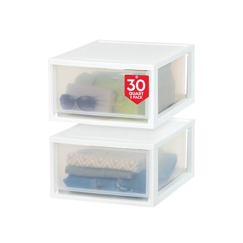 IRIS USA 2-Pack 30 Qt. Stacking Drawer Organizer with Sliding Drawer, White | Store clothing, accessories, pantry items, and household essentials around your home with organized storage solutions - size: 30 Qt., style: 2 Pack
