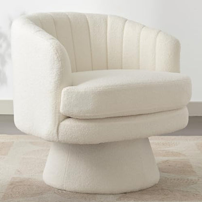 Swivel Accent Chair with Armrest, Modern 360 Degree Swivel Barrel Chair with Curve Back and Soft Cushion,Comfy Round Sherpa Teddy Armchair Single Sofa for Living Room,Bedroom,Waiting Room,Beige - color: Beige
