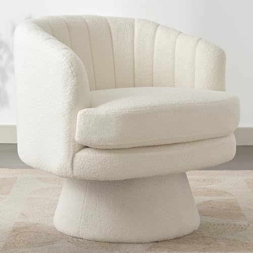 Swivel Accent Chair with Armrest, Modern 360 Degree Swivel Barrel Chair with Curve Back and Soft Cushion,Comfy Round Sherpa Teddy Armchair Single Sofa for Living Room,Bedroom,Waiting Room,Beige - color: Beige