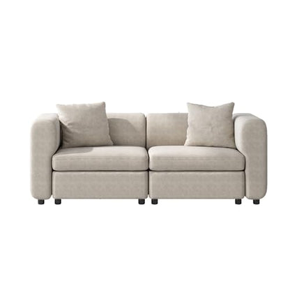 Velvet Loveseat Sofa, Modern Modular Sofa with 2 Pillows, 2-Seat Sofa Sectional Couch with Extra Deep Seats for Living Room, Apartment, Office, Small Space, Beige (No Ottoman), 76.38" L - size: 2 Seat Sofa (No Ottoman)