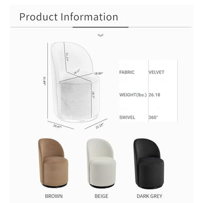 Penau Swivel Dining Chair, Velvet Barrel Seat, Brown | Velvet Upholstery, 360 Degree Swivel, Curved Backrest, Compact Seating For Dining Room And Vanity