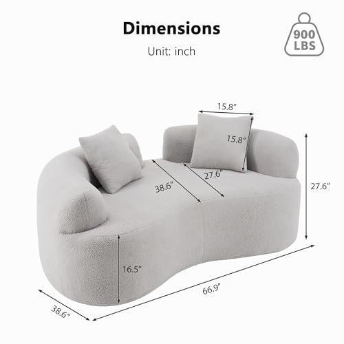 66.93 Inch Curved Loveseat Sofa with High - Density Foam Cushion, Full Compression Modular 2-Seater Couch, No Assembly Required, for Small Spaces & Living Room, Pearl Grey - color: Pearl Grey, size: 66.93 inches Mini Version