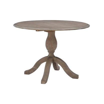 Bowery Hill Transitional Wood Drop Leaf Dining Table, Antique Rustic Brown Finish, 42"w x 42"d x 30"h, Solid Rubberwood, Space-Saving Design, Adjustable Pedestal Base, Small Kitchen or Dining Room Use