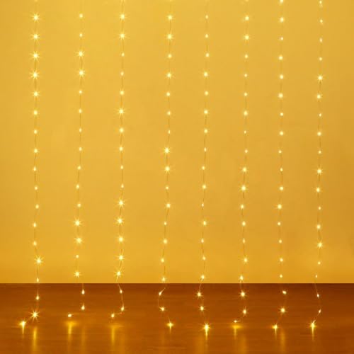 Warm White Curtain Lights, 6.5 x 6.5ft 200 LED USB Twinkle Fairy String Lights with Remote & Timer, IP65 Waterproof Hanging String Curtain Lights for Bedroom Backdrop Christmas Holiday Decor - size: Warm White - 6.5ft x 6.5ft