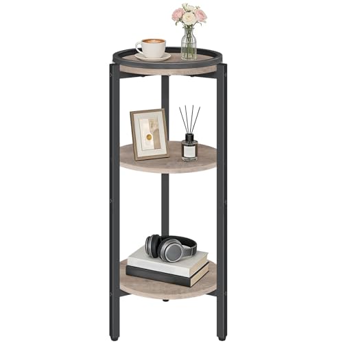HOOBRO Small Round Side Table, 3-Tier Tall Coffee Drink Table for Sofa Couch, 28.7" H Slim Nightstand, Circle Accent End Table for Living Room, Corner, Bedroom, Greige BG182BZ01 - color: Greige + Black