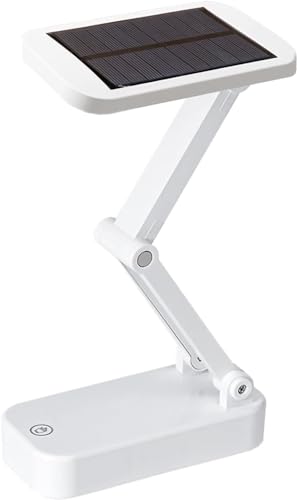 keeda Solar Foldable Desk Lamp, Portable Dimmable LED Reading Lamp with Solar & USB Charging Port for Student Bedside Night Light Cordless Table lamp for Office, Bedroom, Travel, Emergency (White) - color: White