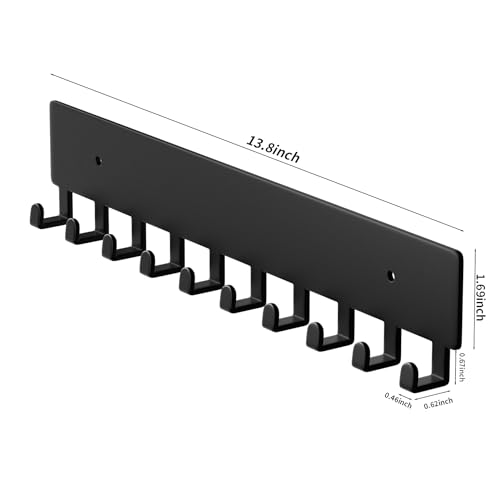 GTK Key Holder for Wall, Key Hooks with 10 Hooks, Wall Mounted Key Holder for Hallway, Self Adhesive Key Rack(Black) - color: Black