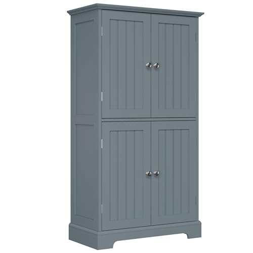 ChooChoo Bathroom Floor Cabinet with Adjustable Shelves | Bathroom Storage Cabinet, 4 Doors, Freestanding Cupboard for Living Room, Grey - color: Grey, size: 11.81"D x 23.62"W x 43.31"H