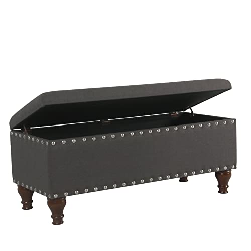 HomePop 42" Storage Bench with Nailhead Trim - Charcoal - color: Charcoal