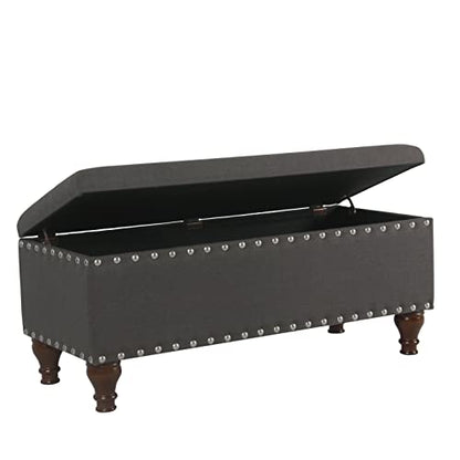 HomePop 42" Storage Bench with Nailhead Trim - Charcoal - color: Charcoal