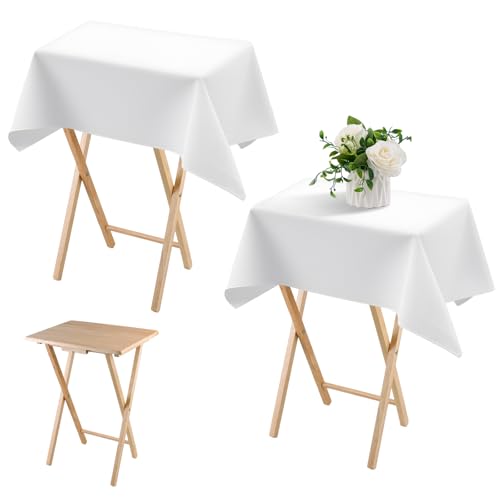 Oudain 2 Pcs Small Tablecloth Washable Fabric Folding TV Tray Table Cloth Polyester Solid Color Nightstand Cover for Bedside Table Side Outdoor Indoor(White,24 x 36 Inch,Classic Edge) - color: White, size: 24 x 36 Inch