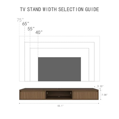 55" Floating TV Stand, Wall Mounted Media Console for 75 TV | Heavy-Duty 11-Layer Plywood Floating Tv Console with Soft Close Drop Down Door, Anti-Sag Entertainment Center - size: 55 In
