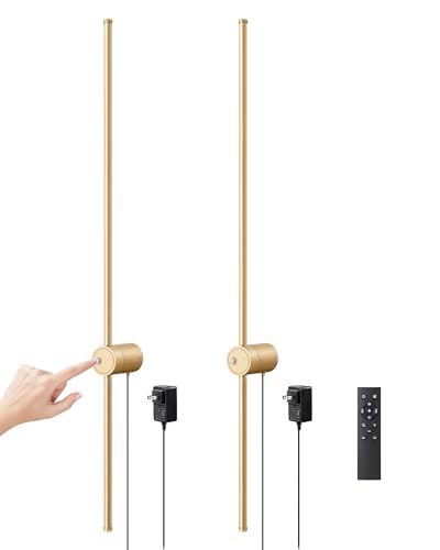 EDISHINE Plug in Wall Sconces, Stepless 2700K-6000K Dimmable Wall Sconce Set of Two, 39.4" Touch LED Wall Light with Remote, 350° Rotation Night Light with Timer for Living Room Bedroom Hallway