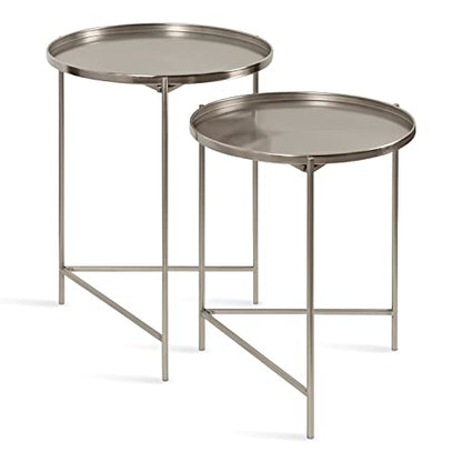 Kate and Laurel Ulani Modern Nesting Side Table; Set of 2; Silver; Sophisticated End Tables for Storage and Display - color: Silver