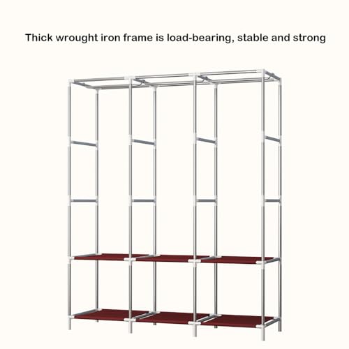Portable Wardrobe Closet Non-Woven Fabric Cover Standing Closet Covered Clothes Racks for Hanging Clothes (Color : Red) - color: Red