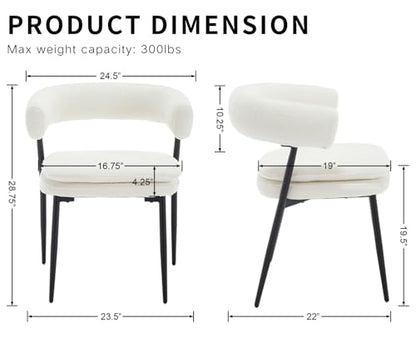ROCITY White Dining Chairs Set of 6, Upholstered Kitchen Chairs | Mid Century Modern, Barrel Kitchen Chairs, Curved Back, Comfy Chenille Fabric - color: White, size: 6PCS