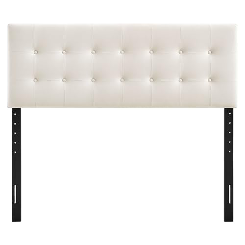 Modway Emily Full Size Performance Velvet Headboard in Alabaster - Stain-Resistant Velvet Upholstery with Button Tufting and 7 Adjustable Height Positions - color: Alabaster, size: Full