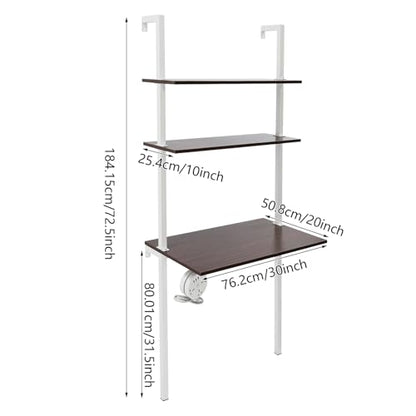 Industrial Wall Mount Desk, 3-Tier Ladder Computer Desk, 30inch Floating Computer Writing Table with Storage Shelves for Home Office Small Spaces (Brown+White) - color: Brown+white