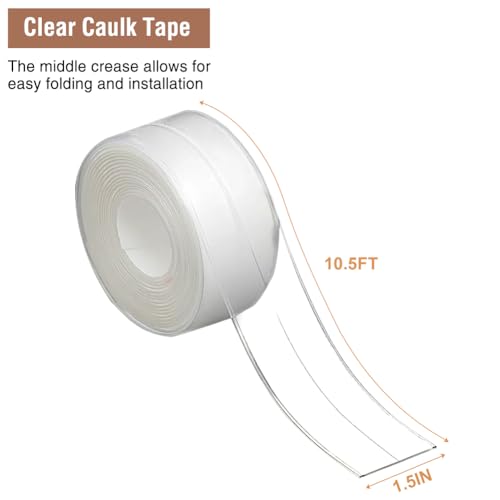 Clear Caulk Tape Self Adhesive, DIY Home Improvement Decor Bathroom & Kitchen Waterproof Caulking Tape for Sinks Tubs Showers Counters Back Splash Wall Contact Paper Peel & Stick Easy Installation - style: Clear-1.5IN-10.5FT