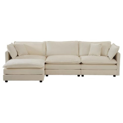 Aoowow Modular Sectional Sofa Modern Convertible L Shaped Couch,112.2 Inch Deep 3-Seater Sofas Set Comfy Chenille Cloud Sofas and Couches with Movable Ottoman for Living Room Apartment（Light Coffee） - color: Light Coffee, size: 3 Seat + Ottoman